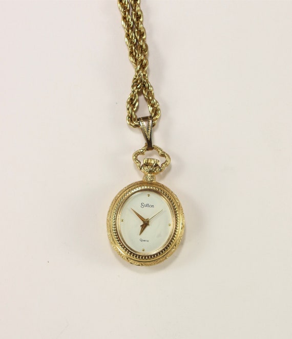 Sutton Ladies Gold Plated Necklace Watch with Ena… - image 6