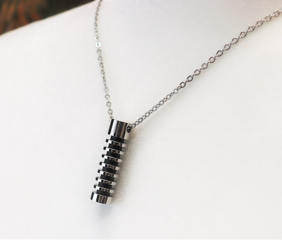 Stainless Steel & Black Rubber Pendant with Stain… - image 1
