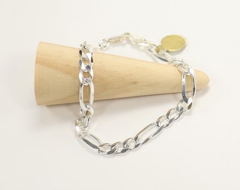 Sterling Silver 925 Figaro Chain Link Bracelet Made in Italy Unisex 9 1/4 Inches / 7mm Width