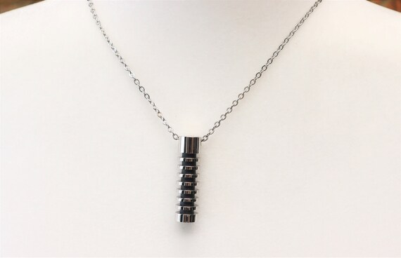Stainless Steel & Black Rubber Pendant with Stain… - image 2