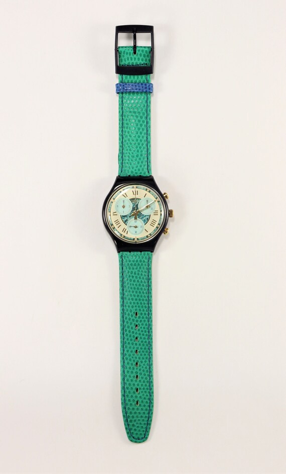 Swatch Performance Chrono Watch 1994 Turquoise Le… - image 2