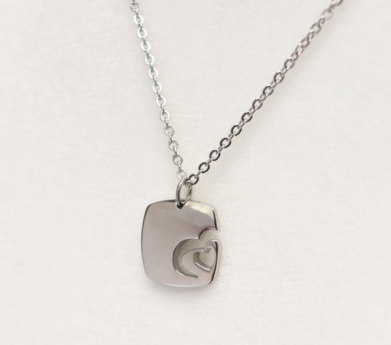 Stainless Steel Square Heart Pendant with Stainle… - image 1