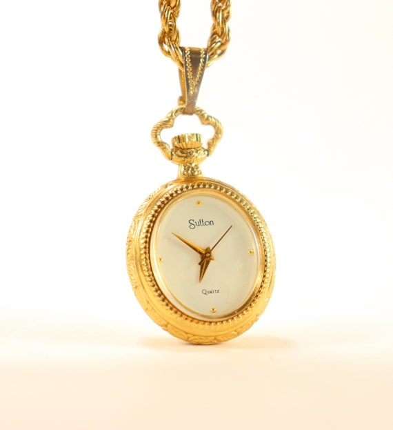 Sutton Ladies Gold Plated Necklace Watch with Ena… - image 3