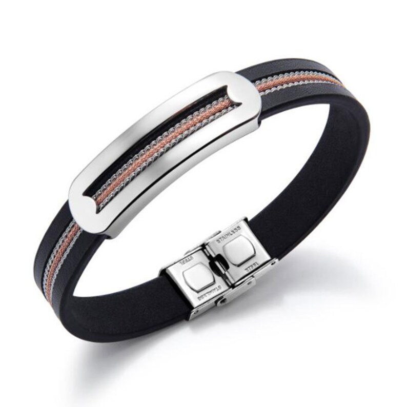 Stainless Steel Snake Wrap Wire Cuff Leather Bracelet 210mm Unisex
