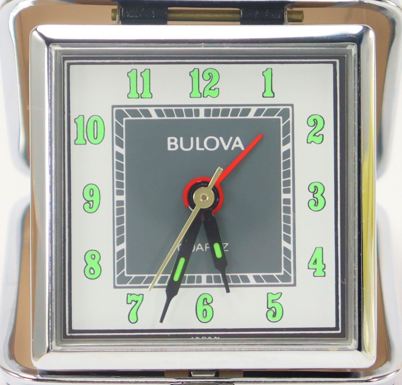Bulova QUARTZ Travel Alarm Clock Black & Silver Metal Clam Etsy