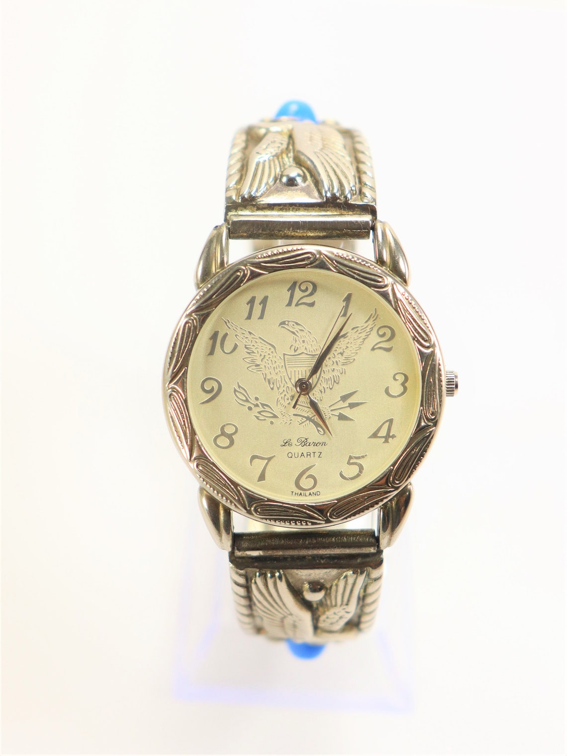 Le Baron Silver Watch With Eagle Quartz 1980's Vintage New Etsy