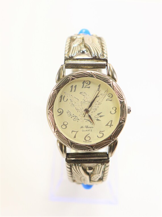 Le Baron Silver Watch With Eagle Quartz 1980 s Vintage New Etsy