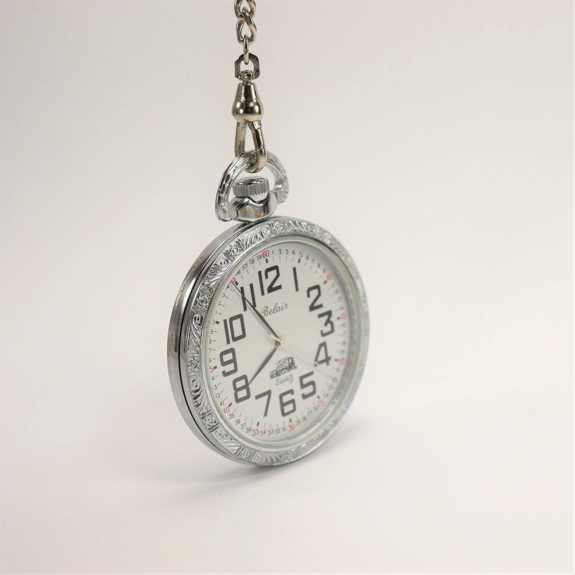 Belair Stainless Steel Railroad Pocket Watch With Chain Made - Etsy