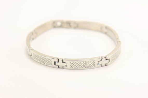 Stainless Steel Cross Shaped Link Bracelet with B… - image 1