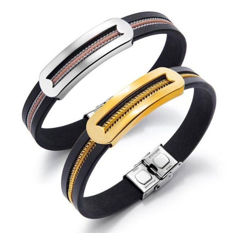 Stainless Steel Snake Wrap Wire Cuff Leather Bracelet 210mm Unisex
