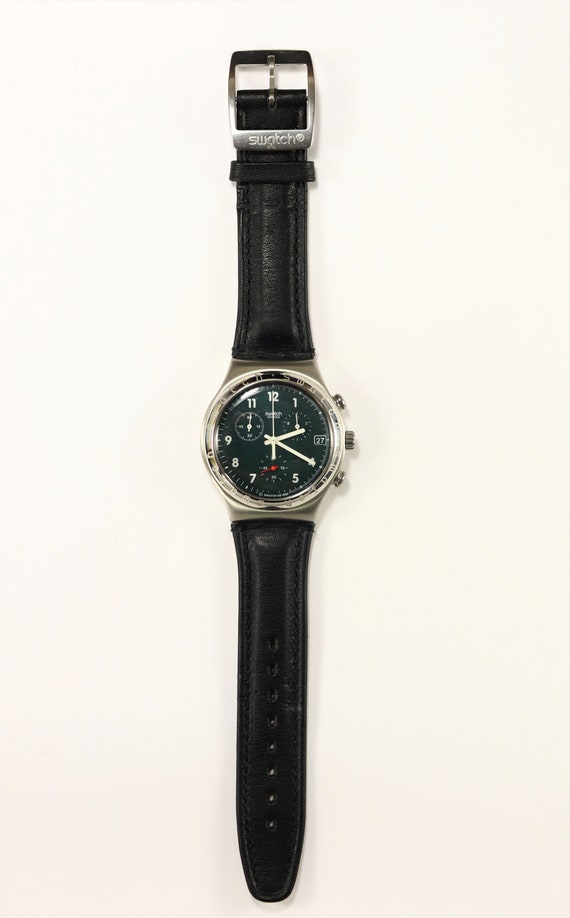 Swatch Irony Chrono Watch Black Leather Band Stai… - image 2