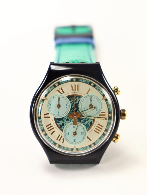 Swatch Performance Chrono Watch 1994 Turquoise Le… - image 5