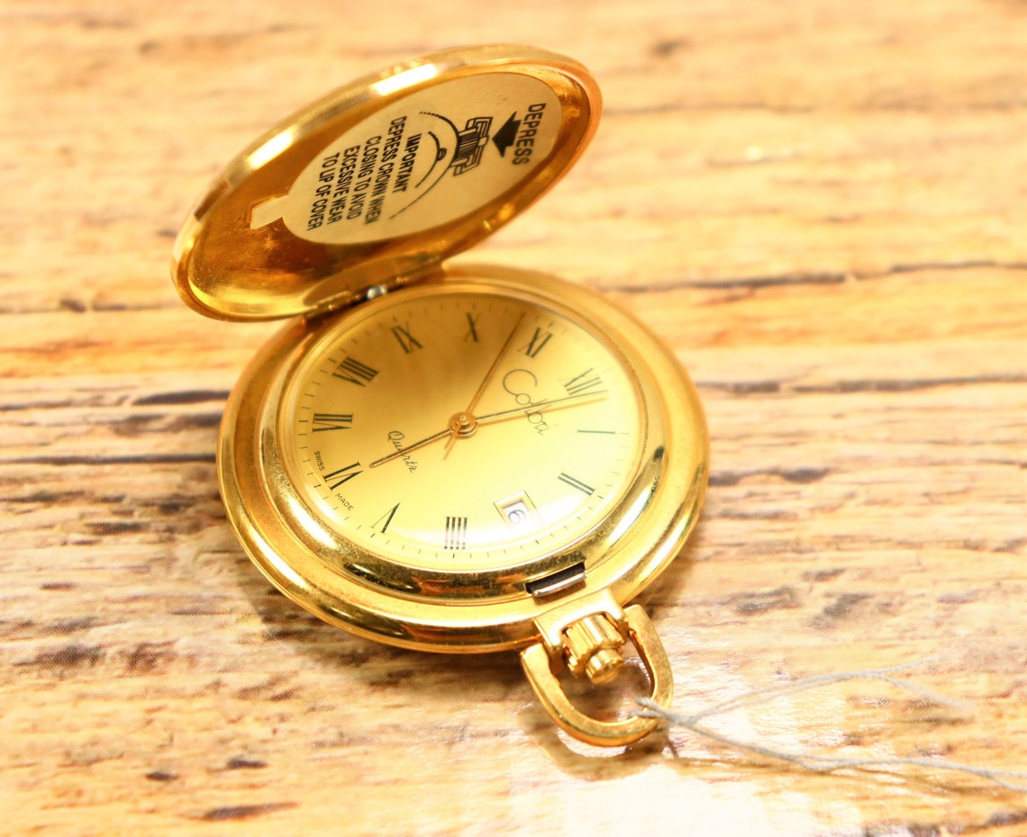 Colibri Gold Plated Pocket Watch With Date Swiss Made Etsy