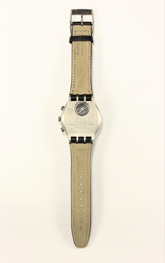 Swatch Irony Chrono Watch Black Leather Band Stai… - image 3