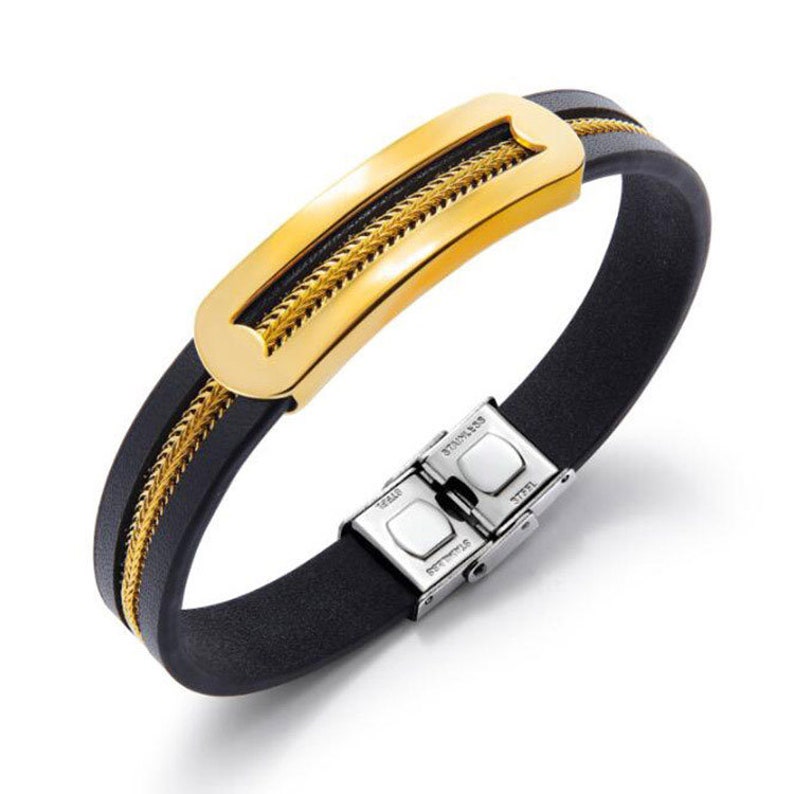 Stainless Steel Snake Wrap Wire Cuff Leather Bracelet 210mm Unisex