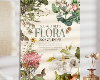 2026-2027 Vintage Floral Calendar, Restored Botanical Art | Large Ledger / A3 Wall, 12 months