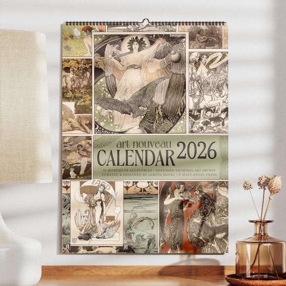 2026 Art Nouveau Calendar • Restored Vintage Illustrations • Gothic, Mystical, Romantic (US & CA)
