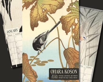 Japanse vogelkalender 2026, Ohara Koson-houtsneden voor 12 maanden