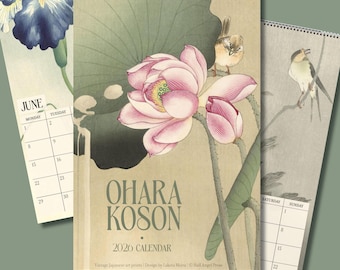2026 Art Calendar | Japanese Flowers and Birds Woodblock Prints by Ohara Koson