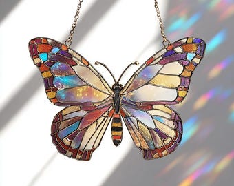 Butterfly Stained ACRYLIC Suncatcher, Rose Flower Window Hanging, Garden Nature Decor, Gift for Her, Spring Summer Suncatcher