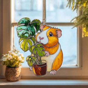 Guinea Pig Acrylic Suncatcher Window Hanging – Custom Clear Acrylic Gift, Cute Pet Lover Decor, Small Animal Kids Room Ornament Gift