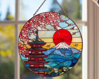 富士山 - 日本、本州：ステンドグラス風の窓掛け - Etsy 日本
