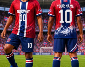 Personalized Norway Kids Soccer Jersey, Custom Name Youth Football Kit, Norwegian Flag Sports Uniform, Boys Team Outfit