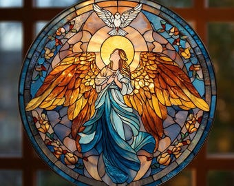Stained Glass Angel Wings Suncatcher – Spiritual Window Hanging