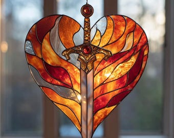 Throne of Glass Fireheart Suncatcher, Flame Sword Stained Glass