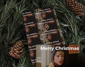 Seul à la maison, film joyeux Noël, citation drôle, papier cadeau, papier cadeau pour les fêtes, meme dicton de Noël pour cadeaux de bâillonnement, bas de Noël