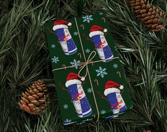 Papier cadeau de Noël Red Bull, boisson énergisante pour les fêtes, décoration bonnet de Noel, bois de renne, cadeaux pour elle et lui, cadeaux d'anniversaire