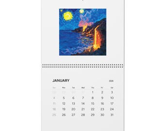 Calendrier mural parcs nationaux nuit étoilée 2026, calendrier artistique parc national inspiré de Van Gogh, cadeau nature et voyage, calendrier de bureau