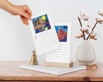 Calendrier mural parcs nationaux nuit étoilée 2026, calendrier artistique parc national inspiré de Van Gogh, cadeau nature et voyage, calendrier de bureau vertical