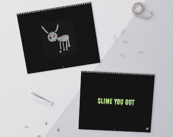 Calendrier mural mensuel 2026 paroles « Slime You Out » de Drake, cadeau pour les fans de Drake, hip hop et rap, décoration noire minimaliste, agenda musical mensuel