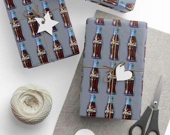 Papier d'emballage de bouteille de soda vintage Coca-Cola, emballage cadeau de bouteille en verre rétro, feuilles d'emballage de Noël et d'anniversaire de bouteille de boisson classique