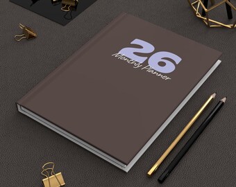 Agenda mensuel 2026, carnet de notes minimaliste marron et bleu, style non daté, journal esthétique moderne, disponible en 5,75 x 8 pouces