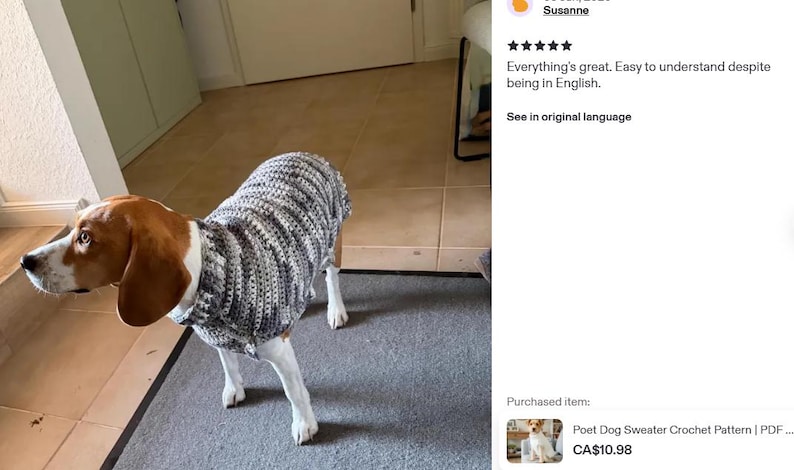 Poet Dog Sweater Crochet Pattern | PDF Digital Download | Easy Crochet for Small to Large Dogs image 2