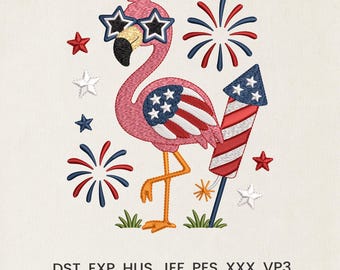 Patriotic Flamingo Embroidery Design, USA Flag, 4th July, 15 Sizes (Instant Download)
