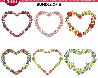 Floral Heart Crest Embroidery Design, Valentines day Embroidery, Floral Wreath Design, Monogram Embroidery, PES DS, 5 Sizes,Instant Download