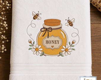 Honey Bee Embroidery Design, Honey Jar Machine Embroidery File, Bee Design, Cottagecore Floral Pattern, 17 Sizes, Instant Download PES DST
