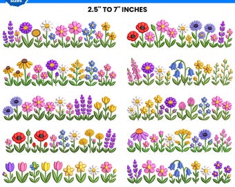 Diseño de bordado a máquina de pradera de flores silvestres, jardín silvestre, flores bohemias, paquete de bordado de flores silvestres, 10 tamaños, descarga instantánea
