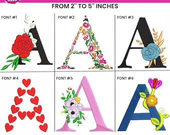 Floral Schrift Stickerei, A-Z Blumen Alphabet, Stickschrift, Monogramm Stickschrift, PES DST, 7 Größen, Instant Download