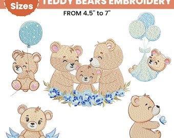 Bear Machine Embroidery Designs, Baby Girl Embroidery Design Machine Embroidery Pattern, Cute Teddy Bears Designs, 6 Sizes, Instant Download