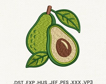 Avocado Machine Embroidery Pattern, Food Theme Embroidery Design, Embroidery Pattern For Napkins, Avocado Embroidery Design, 15 Sizes