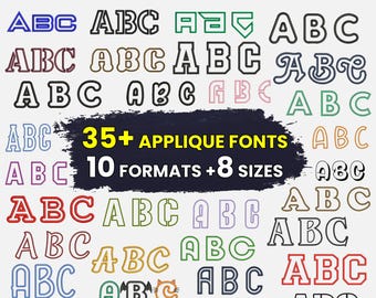 35 Applique Font Embroidery, Applique Alphabet Letters, Machine Embroidery Design, Embroidery Alphabet PES Font, 8 sizes, Instant Download