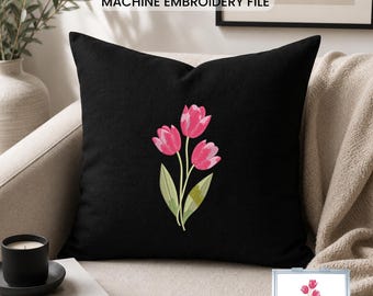 Tulip Flower Embroidery Design, Watercolor Mini Flowers Embroidery, Floral Machine Embroidery Design, PES DST, 11 Sizes - Instant Download