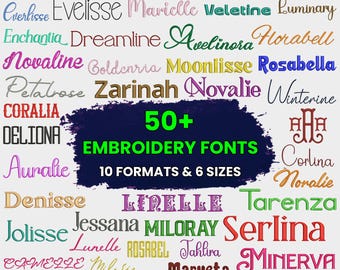 50 Modern Cursive Machine Embroidery Font, Monogram Script Alphabet, Satin Stitch, PES DST, Small Signature Font, 6 Sizes, Instant Download