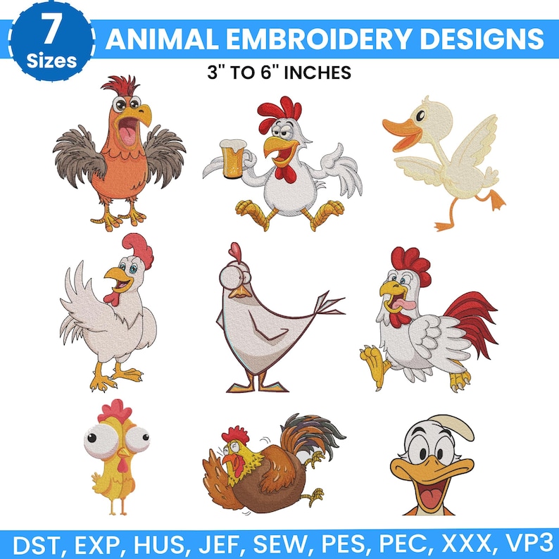 Safari Animals Embroidery Bundle, Zoo Animal Embroidery, Baby Jungle Animals Embroidery, Baby Girl Embroidery, Forest Animal, Farm Animal, 7 sizes from 3 inch to 6 inches and available in 7 different file formats, instant download machine embroidery files