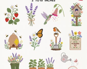 10+ Floral Embroidery Designs Bundle, Small Cottage Floral Motif Bundle, Botanical patterns,  PES DST, 17 Sizes, Instant Download