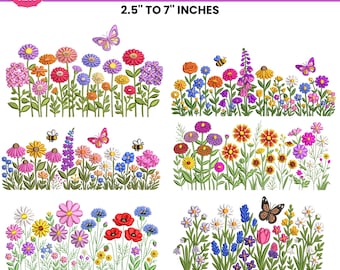 Wildblumen Wiese, Maschinenstickerei, Boho Gartenblume, Wildblumen Stickerei Bundle, 10 Größen, Instant Download